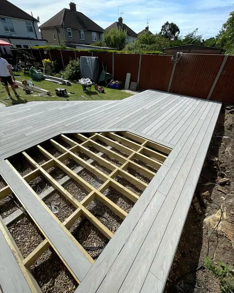 Timber frame built on Saturday and decking fitted today. Was a scorcher of a day